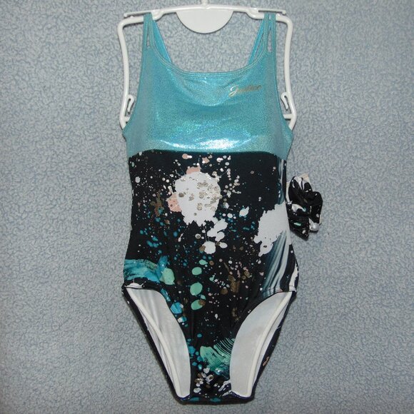 Justice Turquoise Black White Splotches Leotard NWT XL(16-18) - Picture 1 of 8